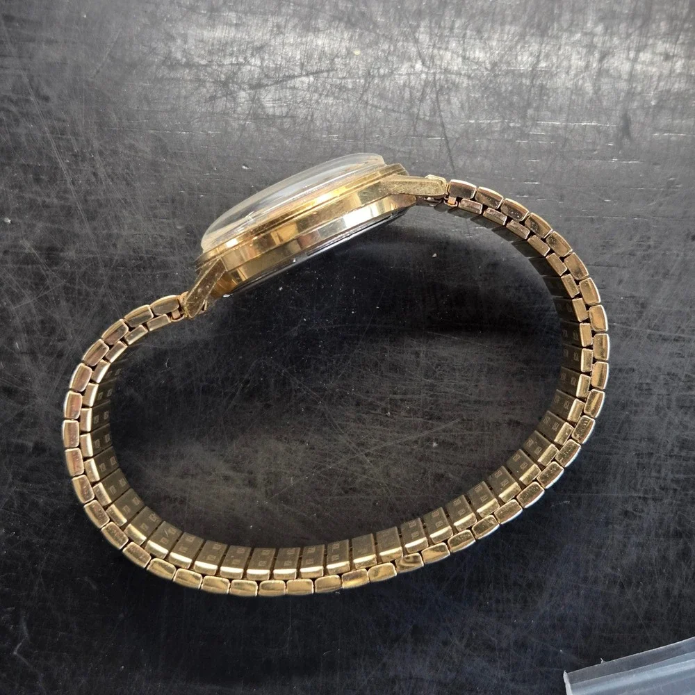 Vintage Caravelle Transistorized Mens Watch Gold Tone Stretch Band Parts Repair